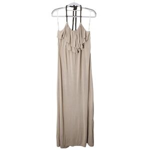 Y2K Forever 21 Dress S Coastal Maxi Ruffle Halter Tassel‎ Taupe Boho Festival